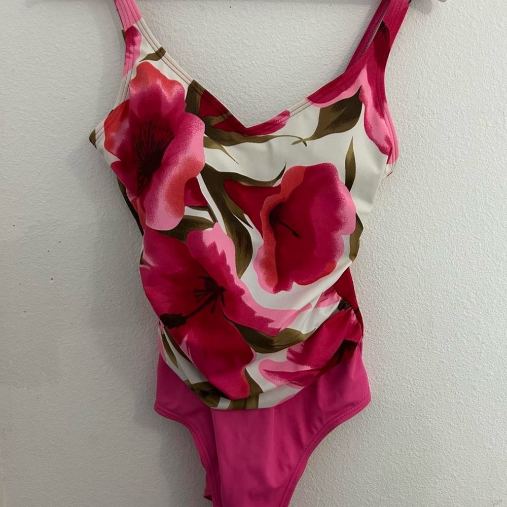 Pink floral one piece swim suit
